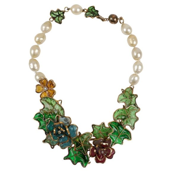 Chanel Vintage Gripoix Flower and Leaf Pearl Choker - Picture 1 of 5